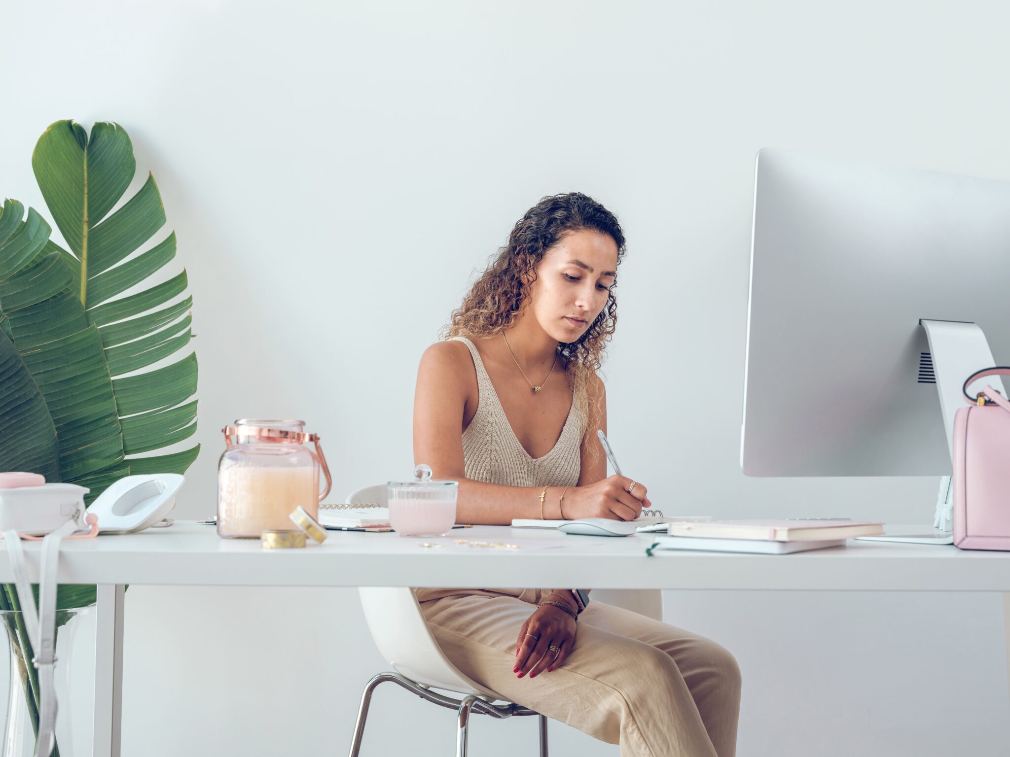 A wedding planner working calmly at her desk